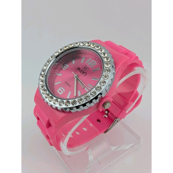 Iken Watch Women 42mm Case Crystal Bezel Pink Band- New Battery - Picture 3 of 8